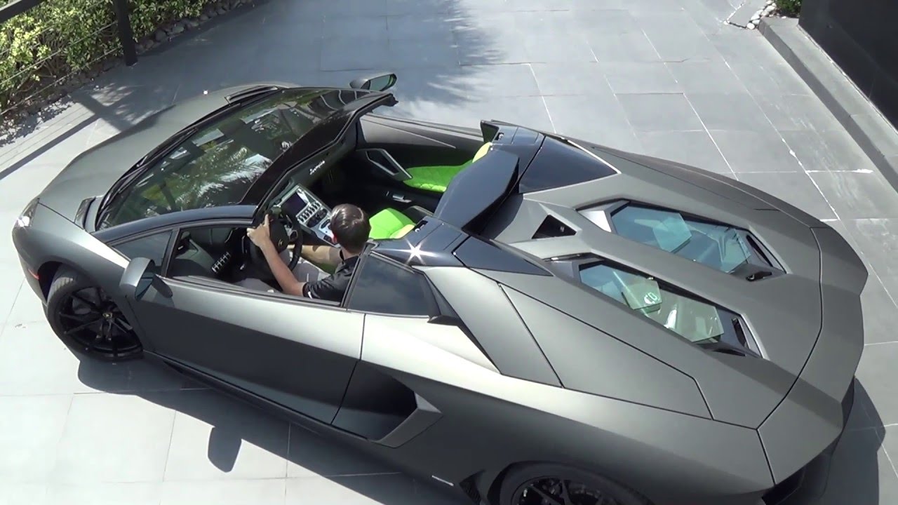 Matte Black Lamborghini Aventador LP700-4 Roadster Start up Sound & Drive at Lamborghini Miami