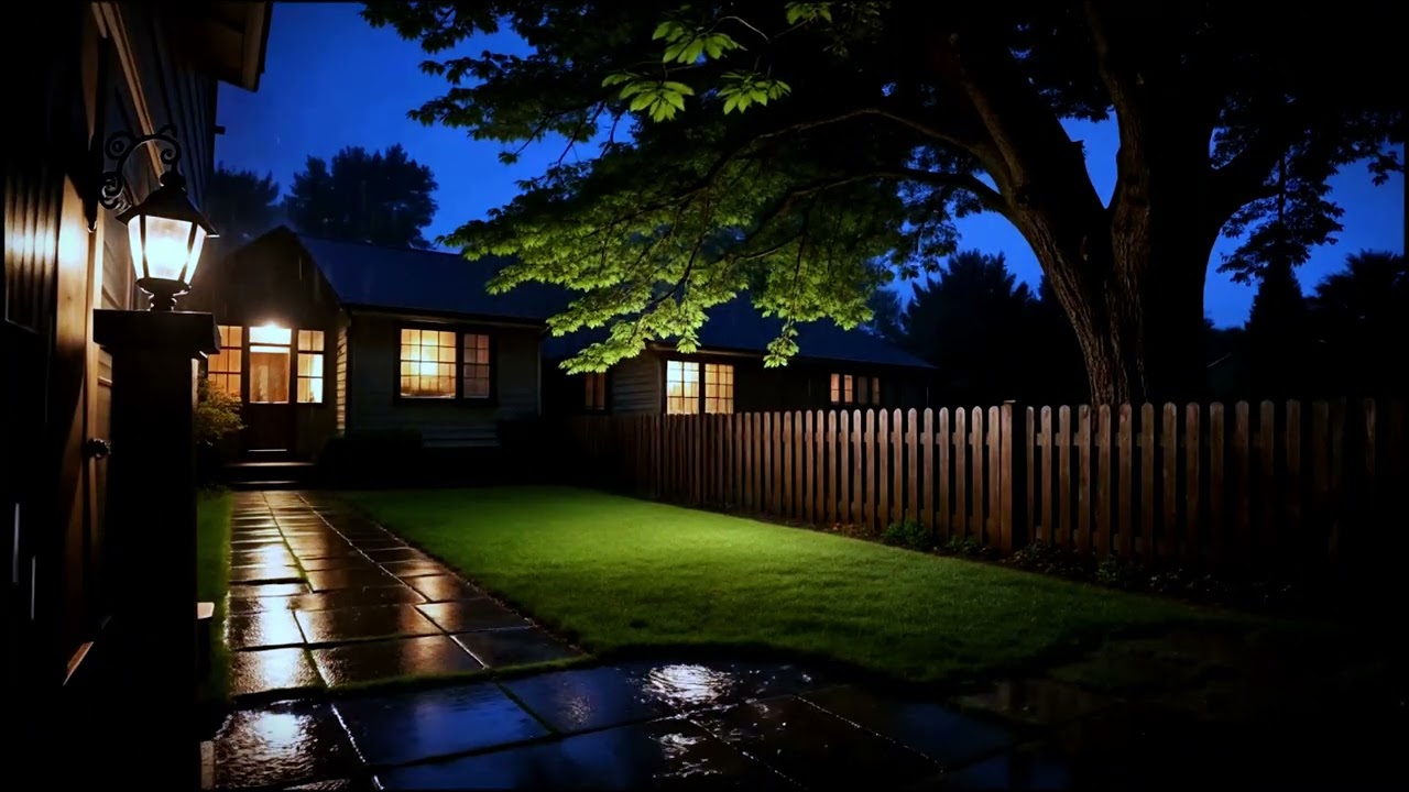 Night Rain Ambience | Soft Patio Rain with Piano Music for Sleep