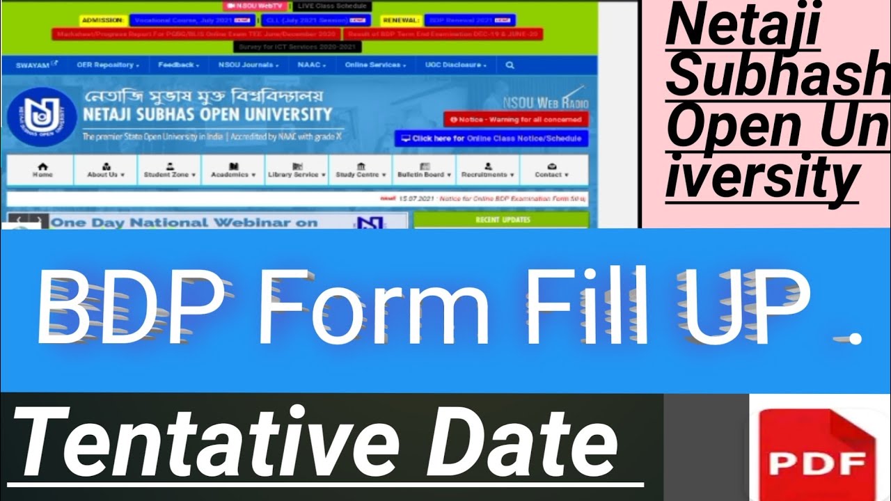 NSOU update // BDP Form Fill UP// NSOU b.a, b.sc form fill up date