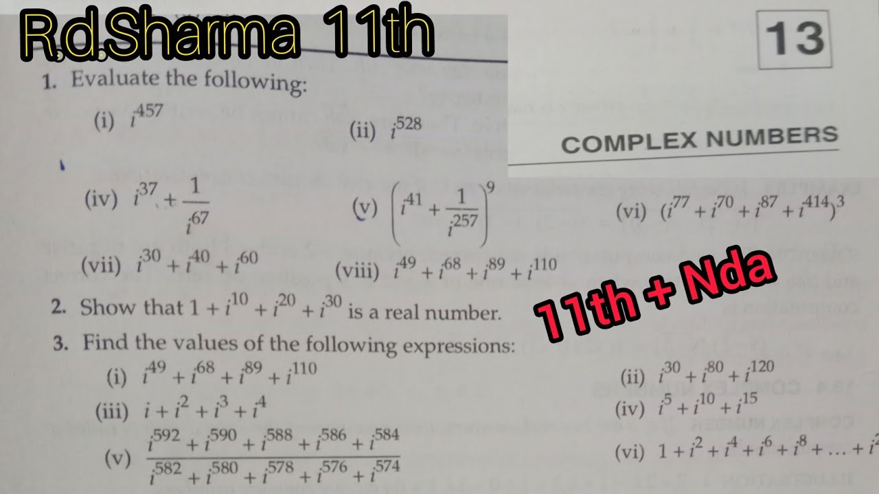 R.d.Sharma 11th + Nda Maths(Complex no) Exercise 13.1 All Questions #r.d.sharma#Nda@dipeshclasses
