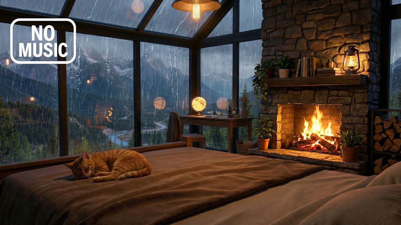 3 Hours Cozy Cabin Ambience 🔥🌧️ Rain & Crackling Fire Sounds for Deep Sleep & Relaxation (No Music)