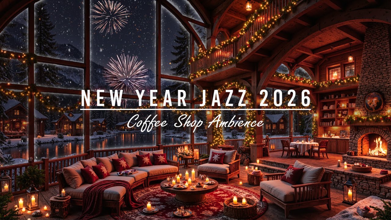 Celebrate New Year 2026 with Warm Jazz Instrumental Music 🎉 Winter Coffee Shop Ambience & Fireworks