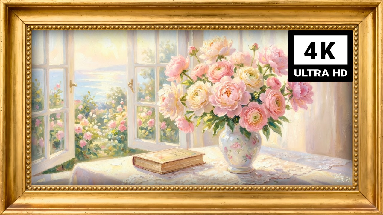 Antique White Roses 🌸 4K Frame TV Art | Silent Oil Painting