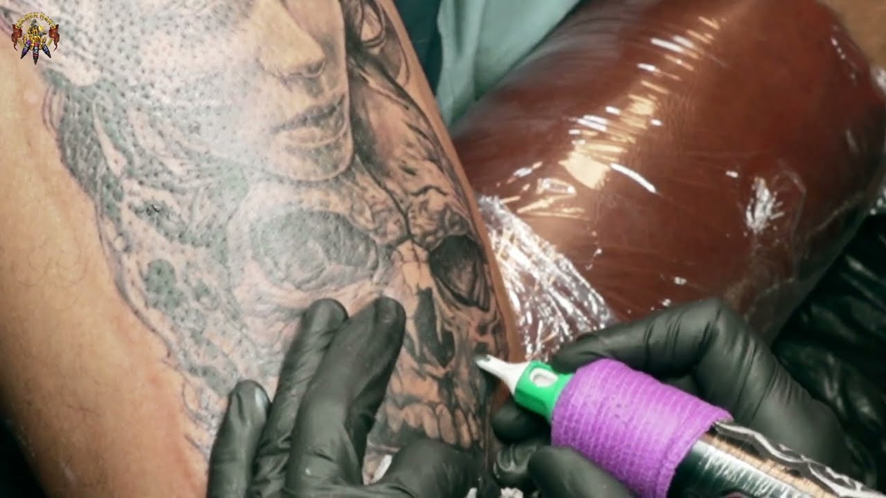 black and white portrait tattoo