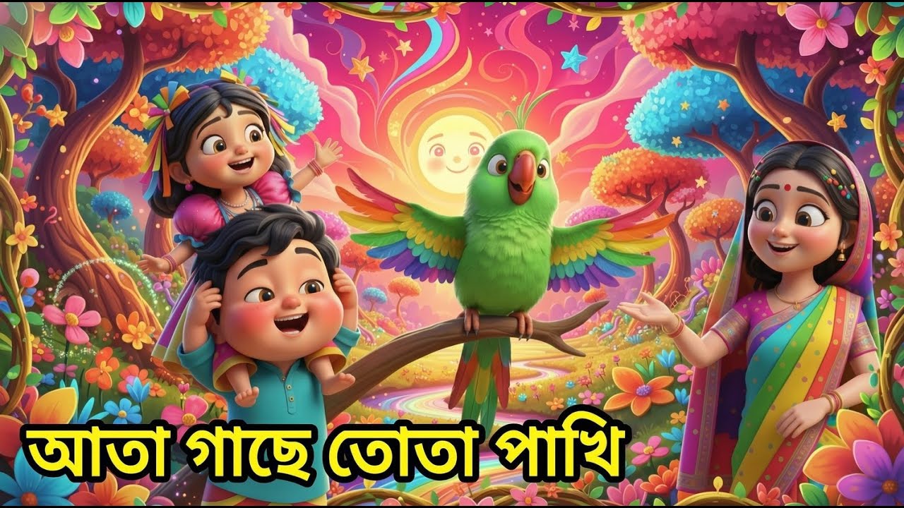 Ata Gache Tota Pakhi 🦜 | Bangla Nursery Rhyme | Kids Cartoon Song