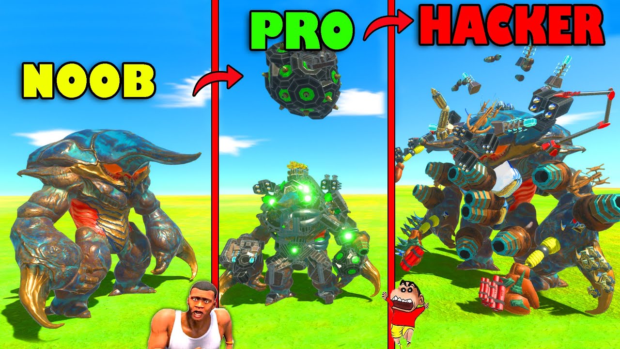 UPGRADING NOOB RANTHORN into HACKER THOR RANTHORN in Animal Revolt Battle Simulator SHINCHAN CHOP