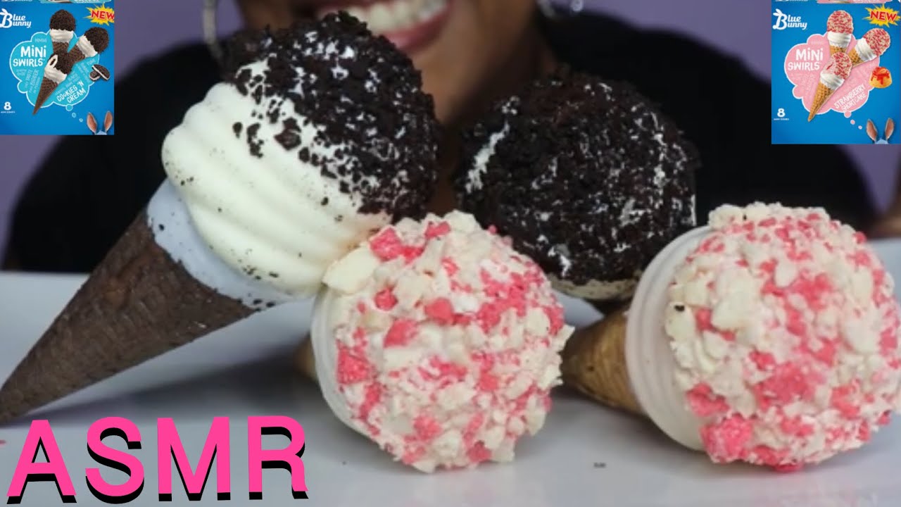 ASMR: BLUE BUNNY MINI SWIRLS ICE CREAM CONES MUKBANG (CRUNCHY AND EATING SOUNDS) NO TALKING