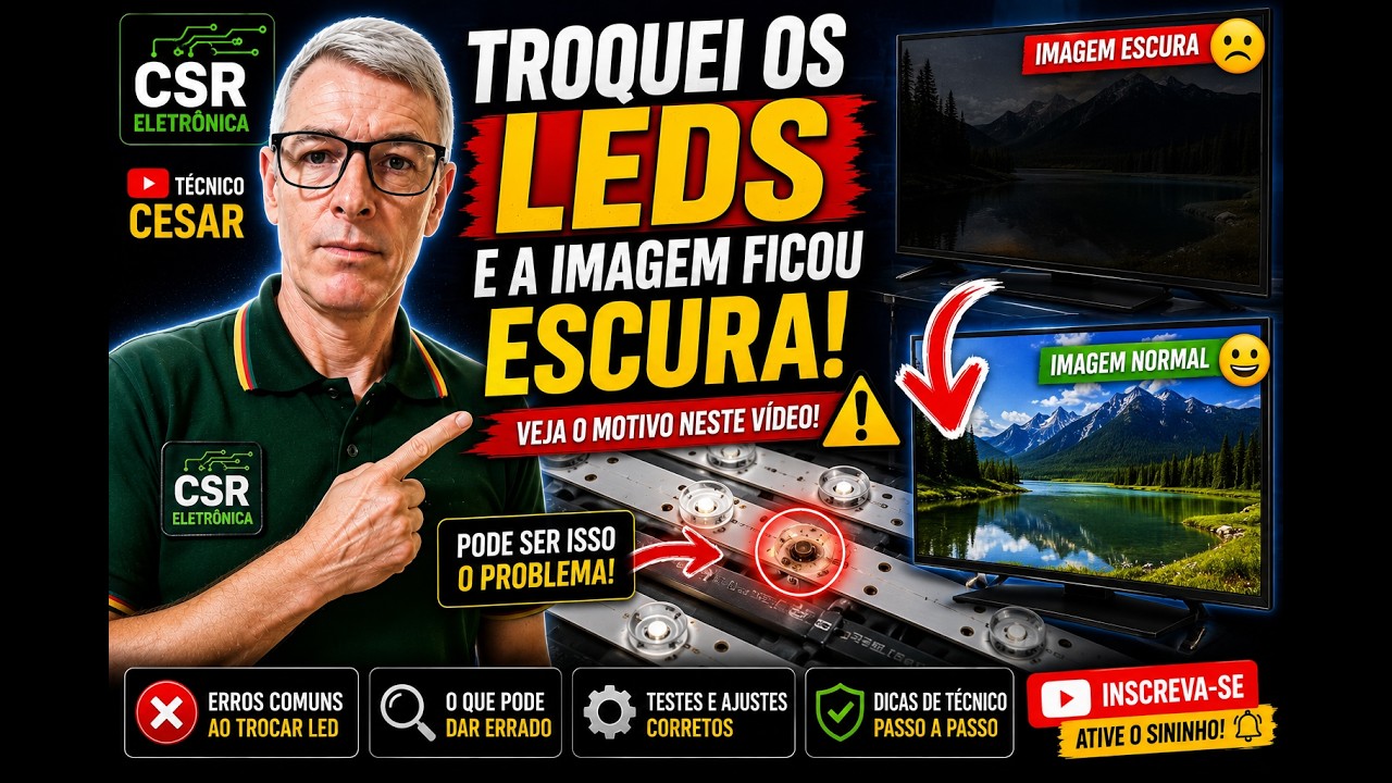 TROQUEI OS LEDS E A IMAGEM FICOU ESCURA#DA tv#porque veja neste video@csreletronica