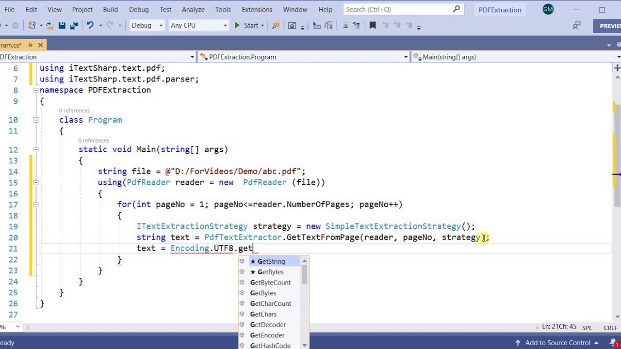 How to extract text from PDF file in C#