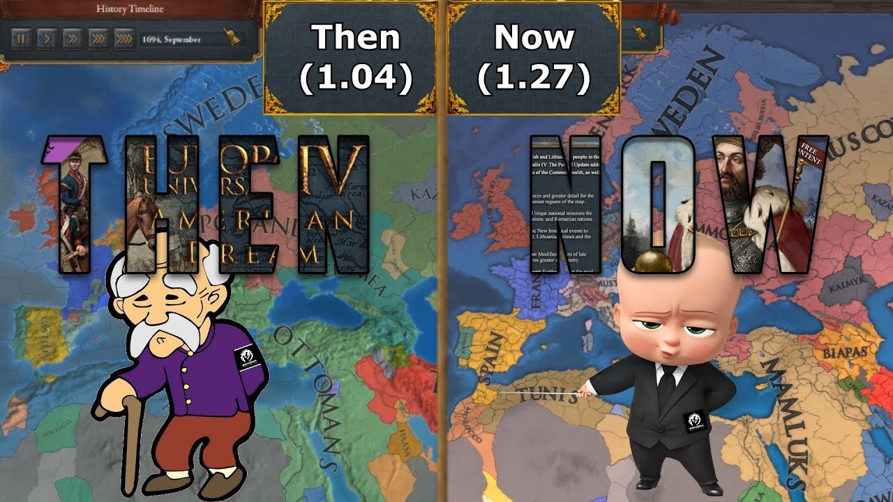 [EU4] Double Timelapse - Then (1.04) vs Now (1.27). AI only