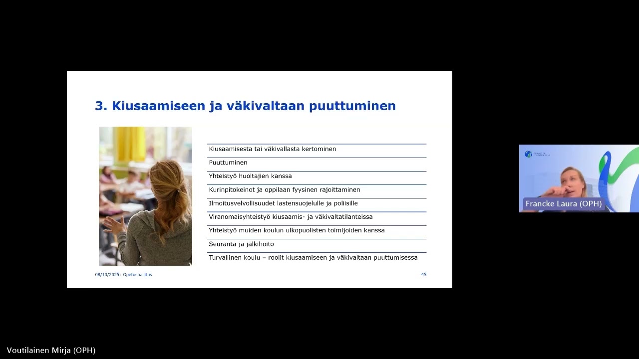 Kiusaamista ja väkivaltaa ehkäisevä toimintakulttuuri, osa 4, kiusaamiseen puuttuminen