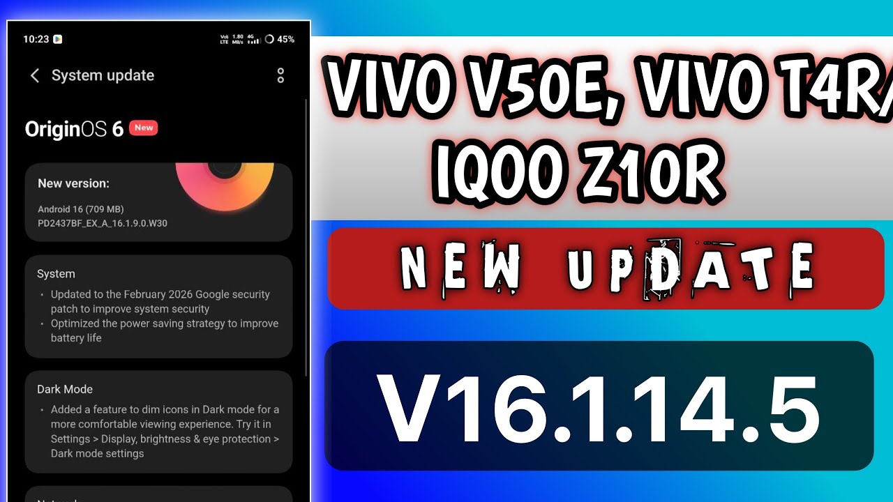 VIVO V50E, VIVO T4R, IQOO Z10R - ORIGIN OS 6 FEBRUARY MONTH NEW UPDATE| BATTERY, DIM ICONS ETC. 