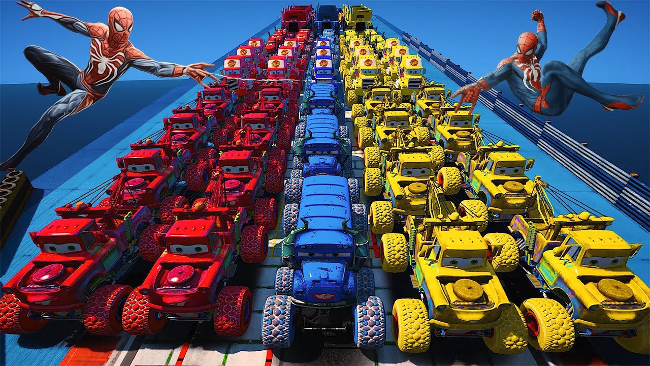 GTA 5 SPIDERMAN Cars Challenge Lightning & Monster McQueen Jackson Storm Miss Fritter & Friends Cars