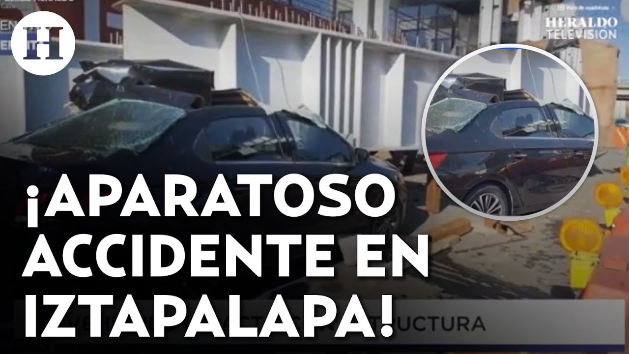 ¡Se salvó de milagro! Vehículo se impacta contra estructura del Trolebús elevado en Iztapalapa