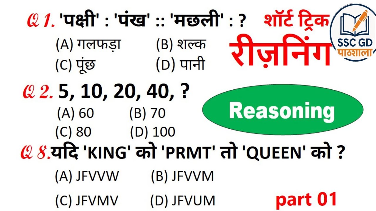 REASONING प्रैक्टिस SSC CGL | SSC CHSL | SSC MTS | SSC GD | Railway | Delhi Police | Other Govt Exam