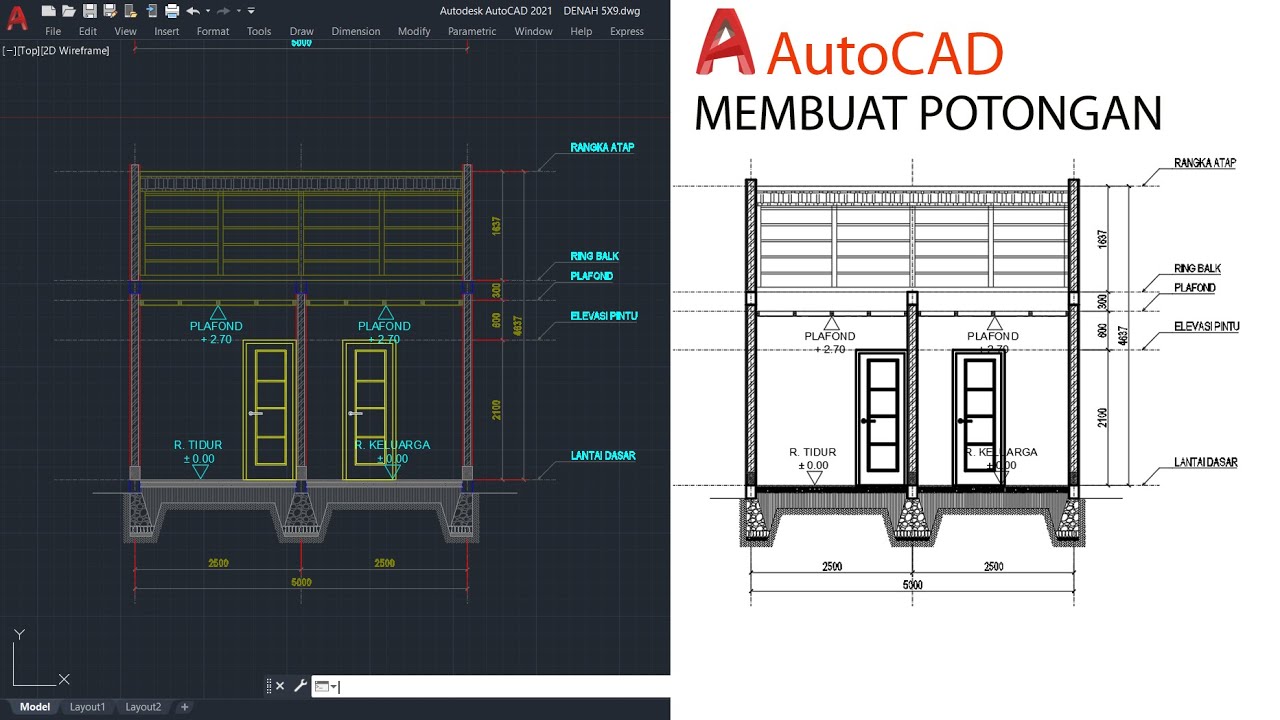 Cara membuat potongan di autocad | Autocad Tutorial