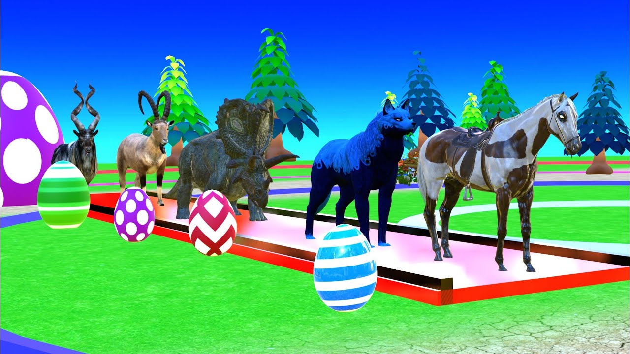 Long slide game with elephant cow gorilla hippopotamus cat 3d animal game funny 3D animals race 