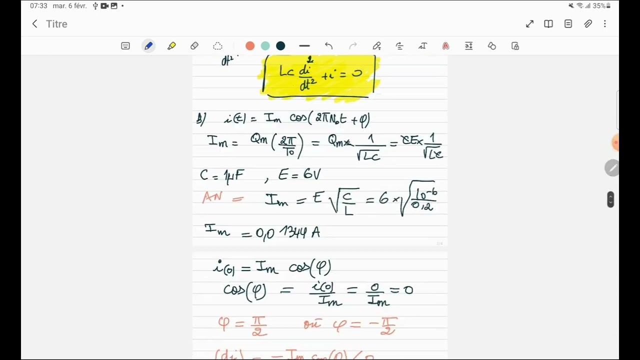 les oscillations libres dans un circuit RLC serie -2BAC SM PC - Exercice 7 -Serie N2
