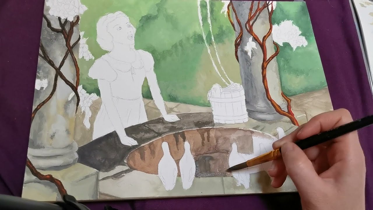 Painting with gouache/Winsor newton designer gouache/Disney Snow White movie scene