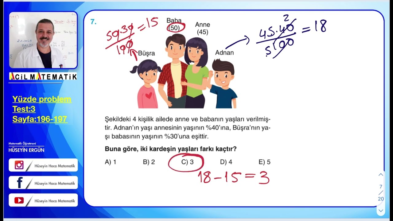 ACİL YAYINLARI MATEMATİĞİN İLACI TYT SORU BANKASI Yüzde problemleri test:3 sayfa 196-197