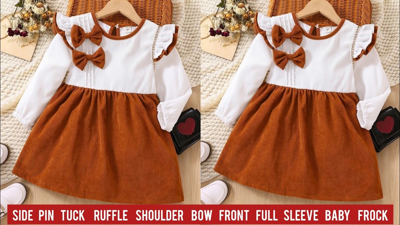 Side Pin Tick Ruffle Shoulder Full Sleeve Baby Frock Cutting and Stitching