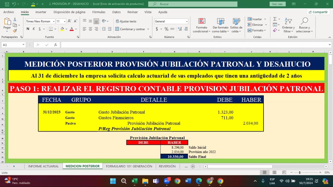 Caso 1: Provisión de Jubilación Patronal y Desahucio | Ejemplo Práctico Contable y Tributario