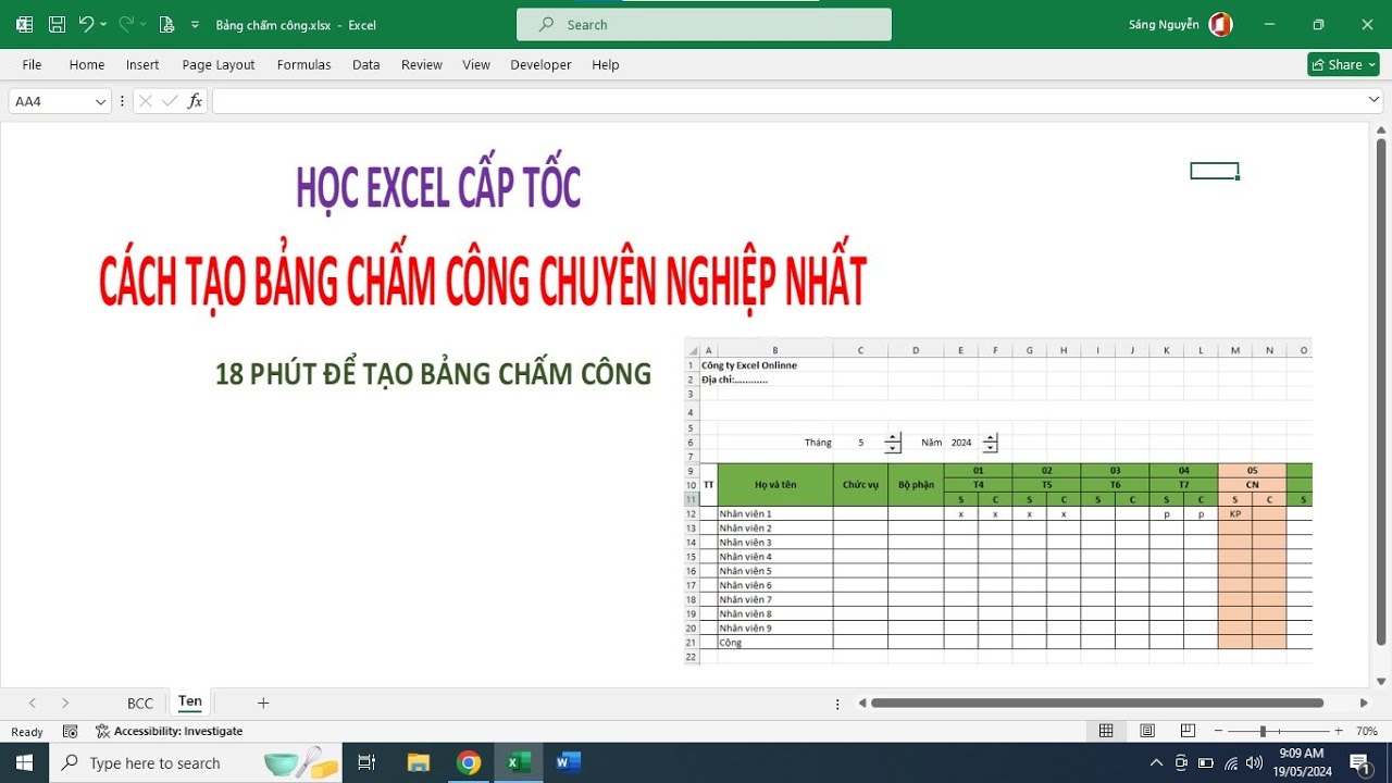18 phút để tạo bảng chấm công chuyên nghiệp nhất