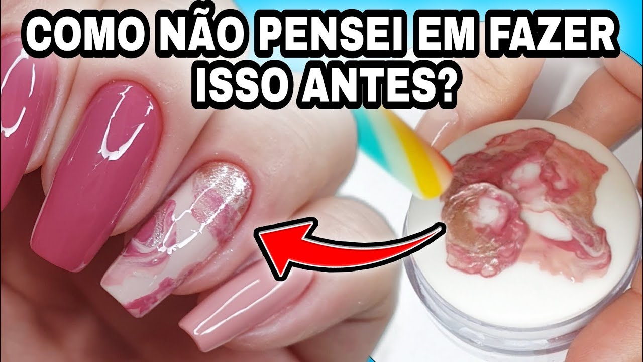 UNHA MARMORIZADA USANDO CARIMBO E CANUDO