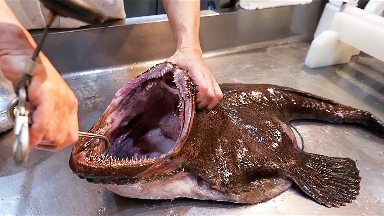 Японская еда - Гигантский Морской Черт Сашими Токио морепродукты Япония
