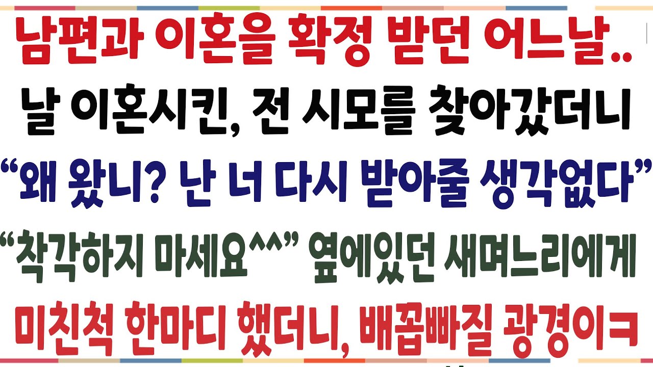 (반전신청사연)남편과 이혼을 확정받고 전 시모를 찾아갔더니 왜 왔냐는 시모! 옆에있던 새며느리에게 귀에대고 한마디했더니 배꼽잡을 광경이 펼쳐지는데[신청사연][사이다썰][사연라디오]