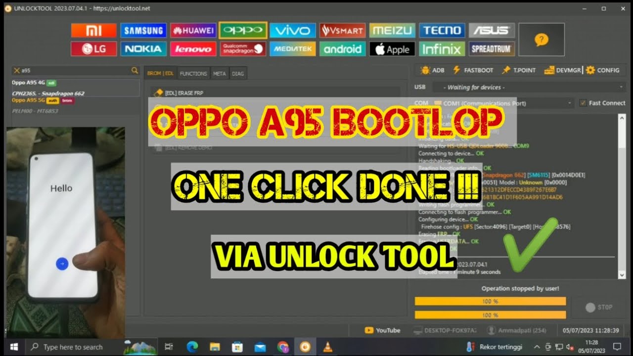 flash oppo a95 via unlock tool  #frpbypass #change