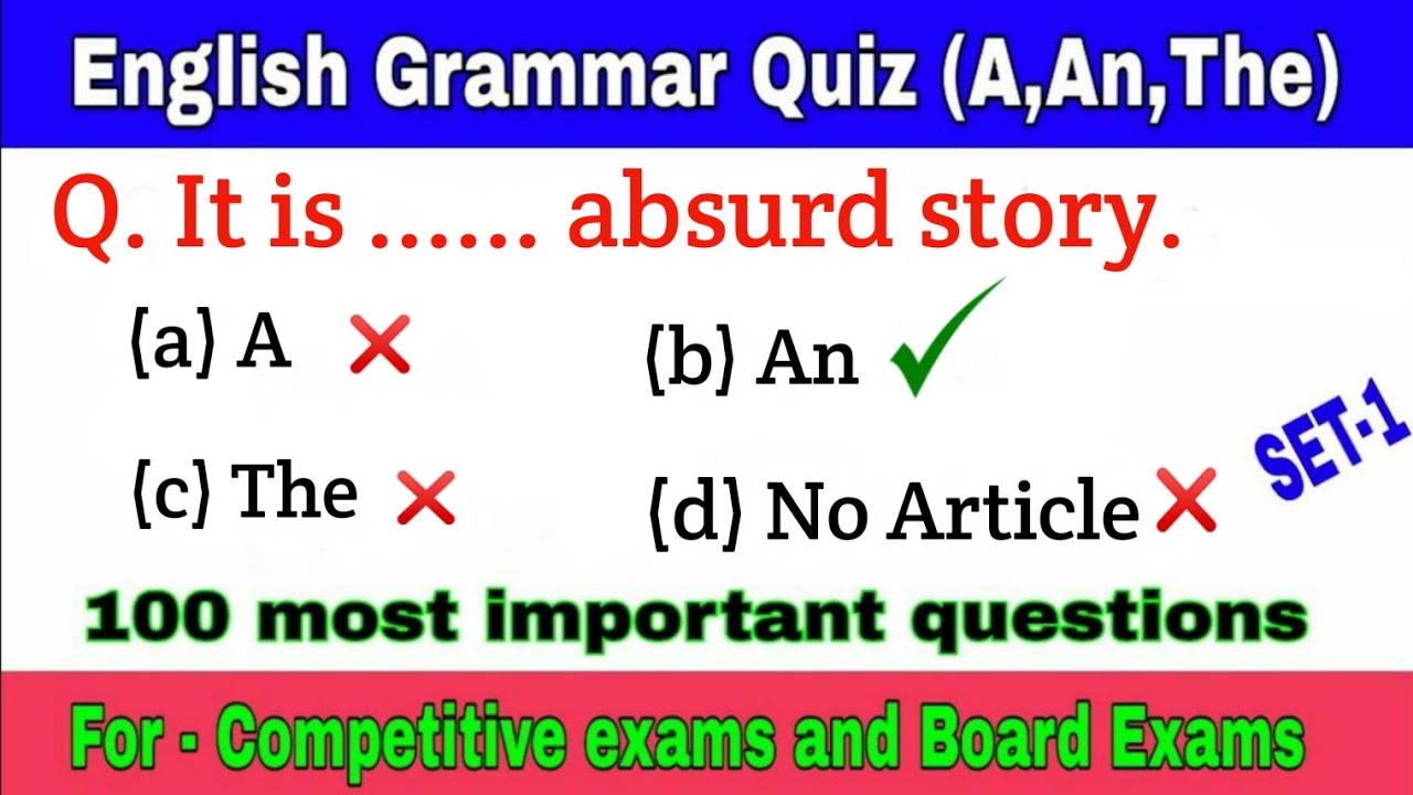 English grammar Quiz: Articles। English grammar for competition exams । articles in English grammar