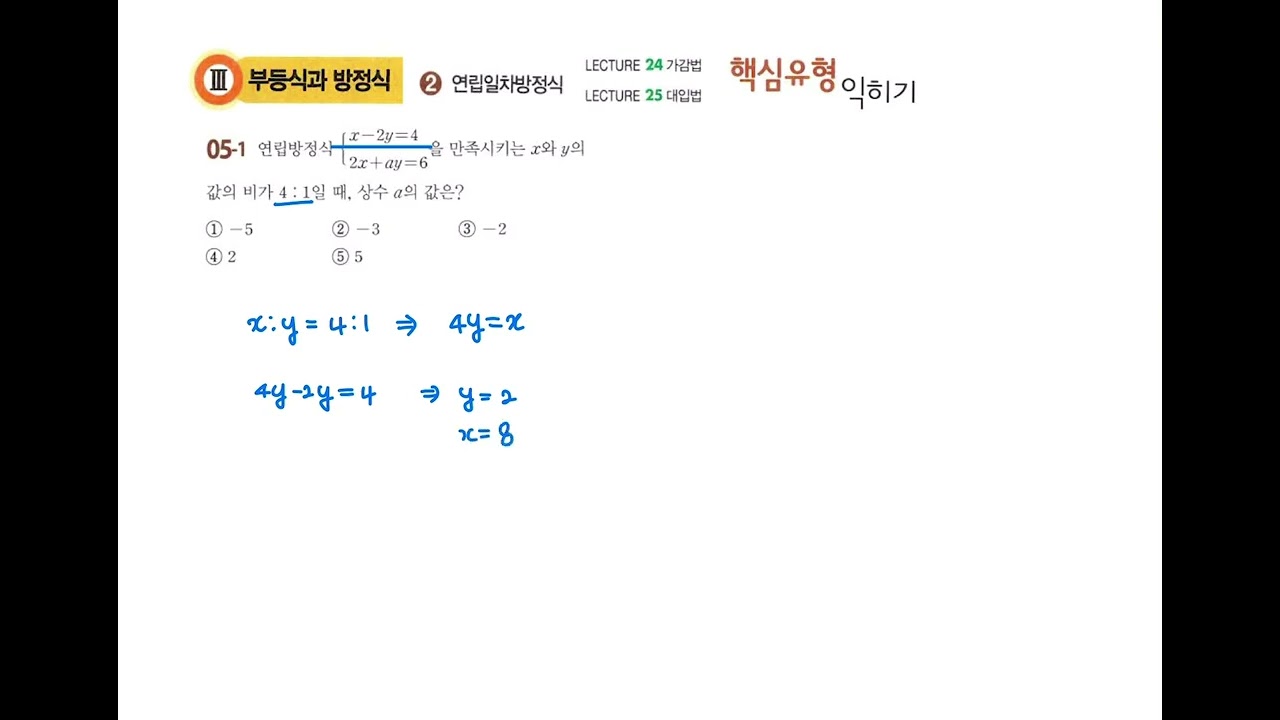 p87 표준유형 10번│우공비Q+Q 표준완성 중2-1│05.연립일차방정식