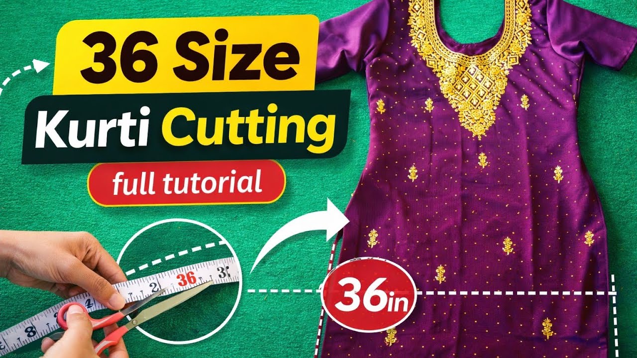 36size kurti cutting kese karen ? Perfect 36 Size Kurti Cutting Step by Step 💜#kurticuttingstitching