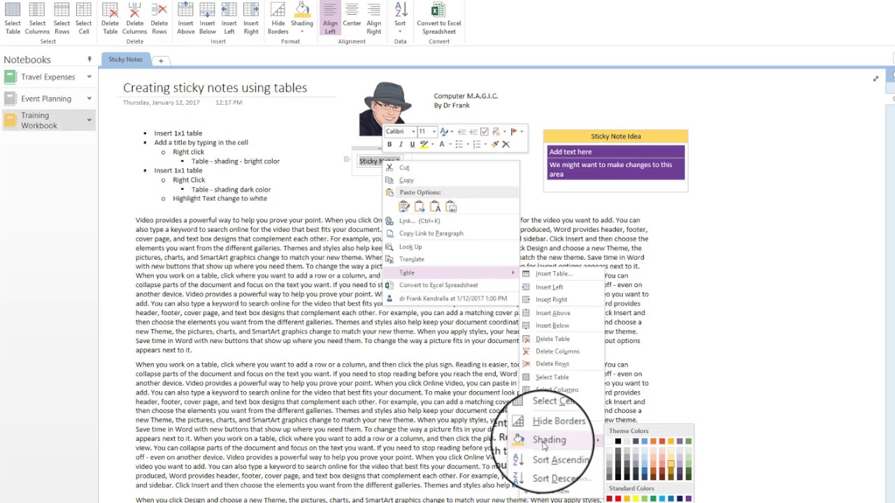 Sticky notes in OneNote