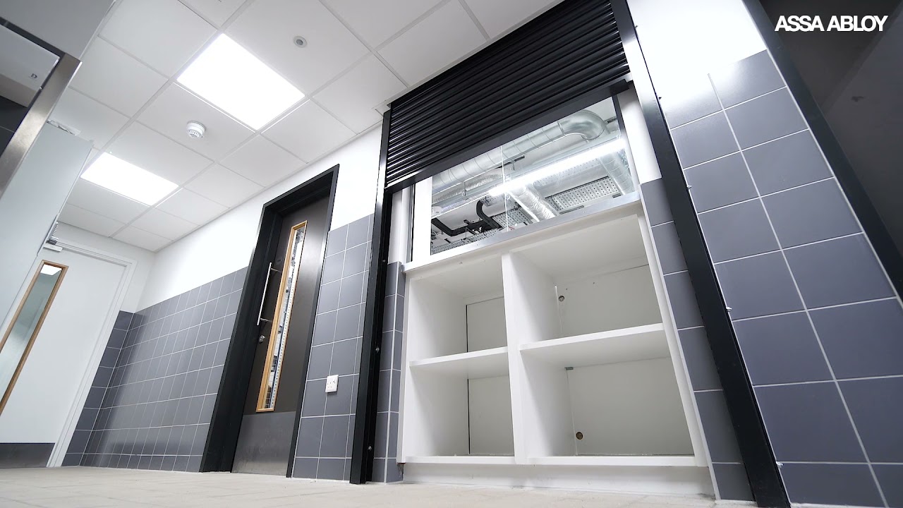 Fire rated roller shutter in operation