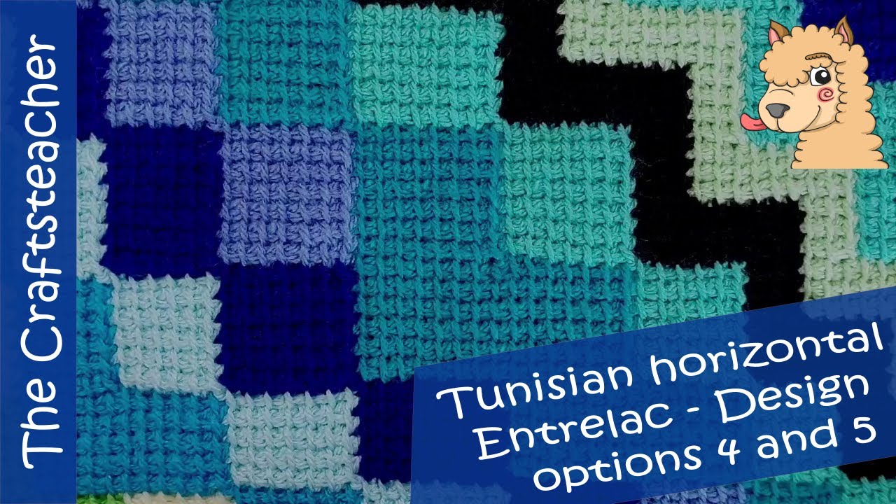 Tunisian entrelac crochet, design variations 4 and 5, horizontal version
