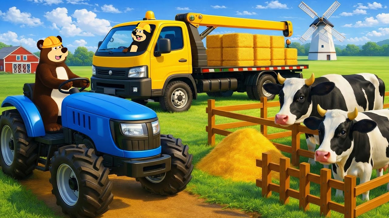 Farm Works: Raising Cows, Barn Cleaning & Feeding | Real Farm Animation