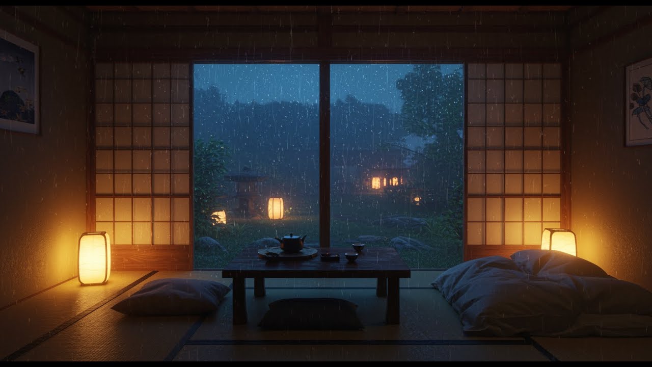 Cozy Rainy Night in a Japanese Room | Gentle Rain Sounds for Deep Sleep & Relaxation