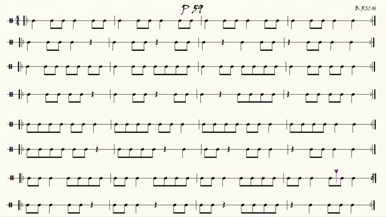 Ejercicio de lectura rítmica  Buddy Rich. p 59