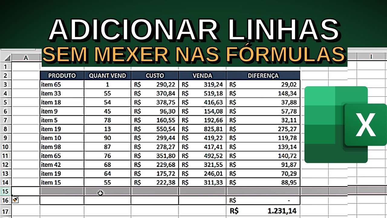 Adicionar Linhas na Planilha sem Mexer nas F&oacute;rmulas Excel