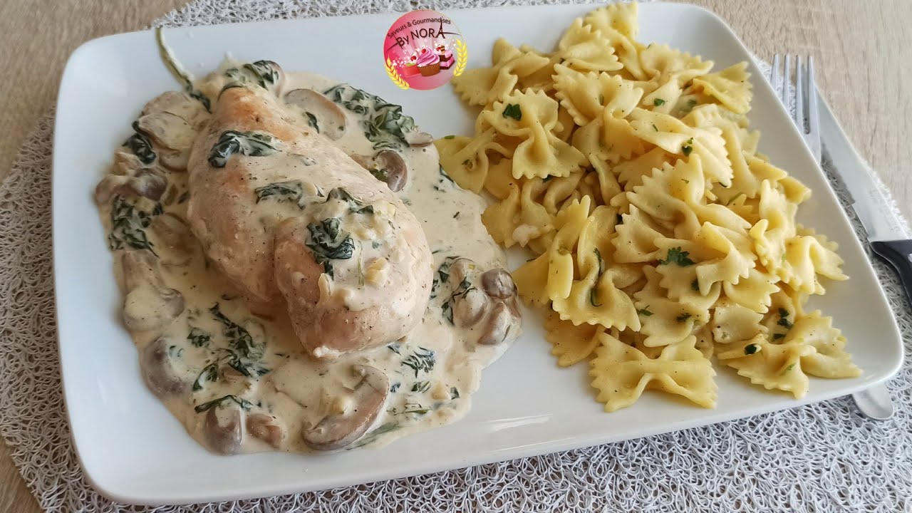 Escalopes de poulet a la crème blanche/champignons/ épinards دجاج بكريمة فطر