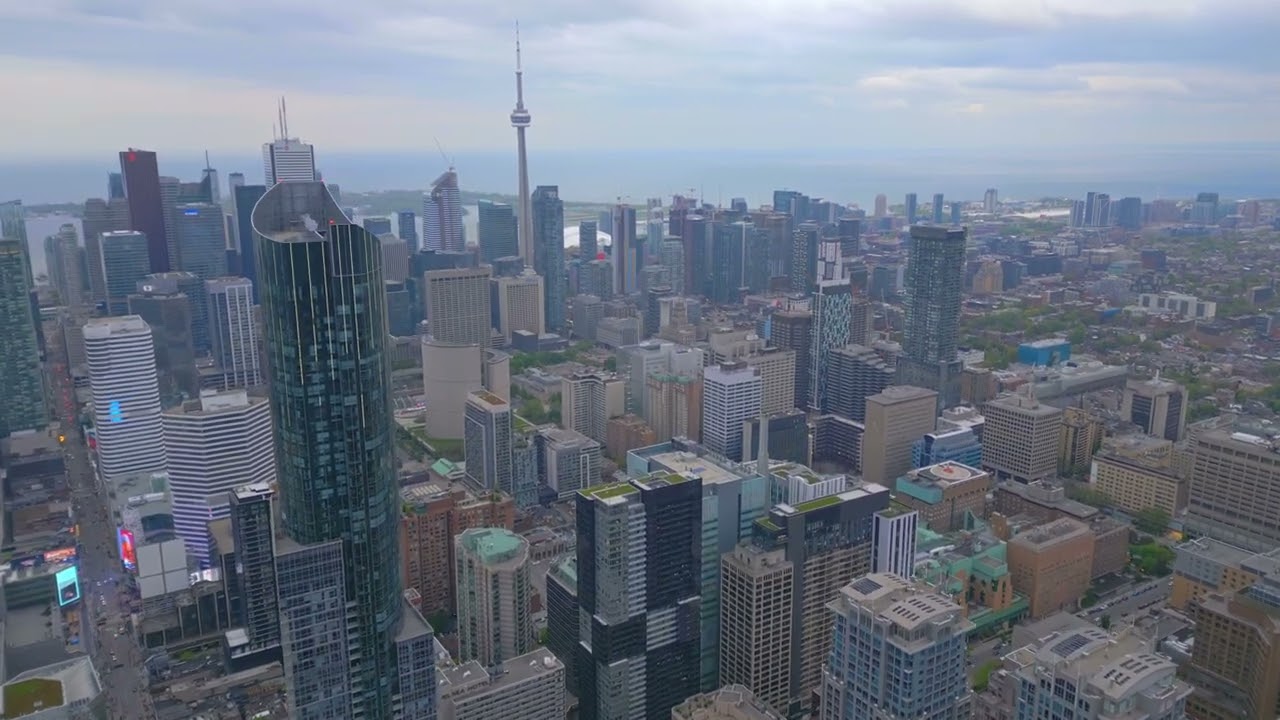 Flying drone around Toronto