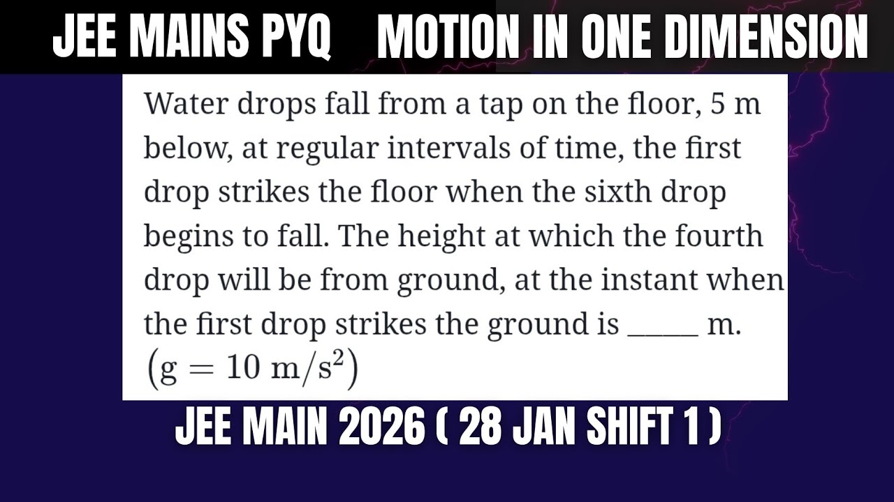 JEE Main 2026: Water drops fall from a tap on the floor, 5 m below, at regular intervals of time, 