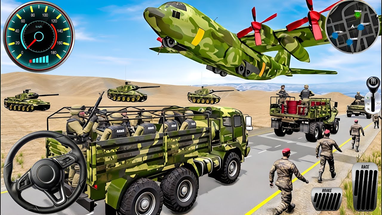 Армейские грузовые игры с вождением грузовиков — US Offroad Army Truck Driving 3D 2025 — геймплей...