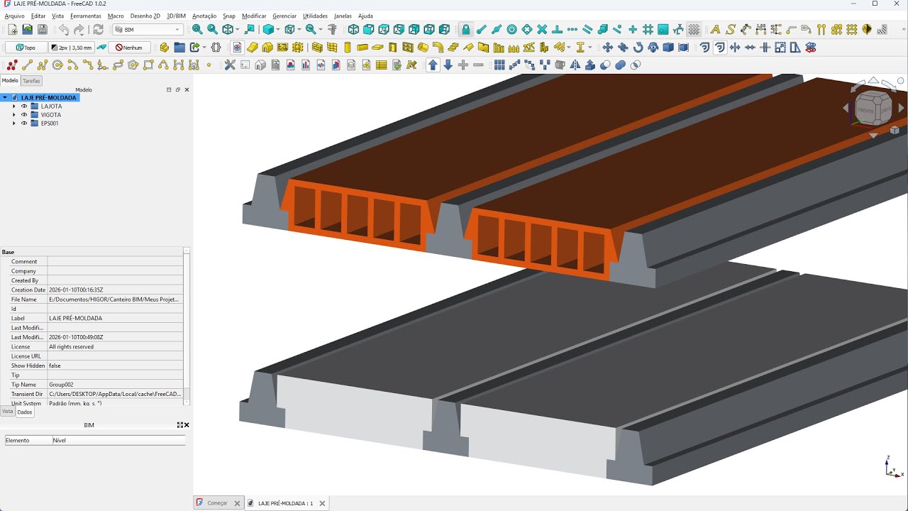 Modelagem de Estrutura de Laje Pré-moldada no FreeCAD BIM