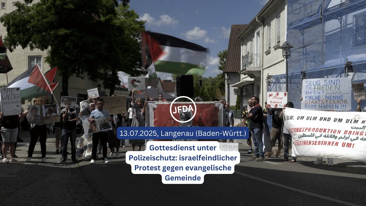 Gottesdienst unter Polizeischutz: israelfeindliche Kundgebung in Langenau (Baden-W&uuml;rtt.), 13.07.2025