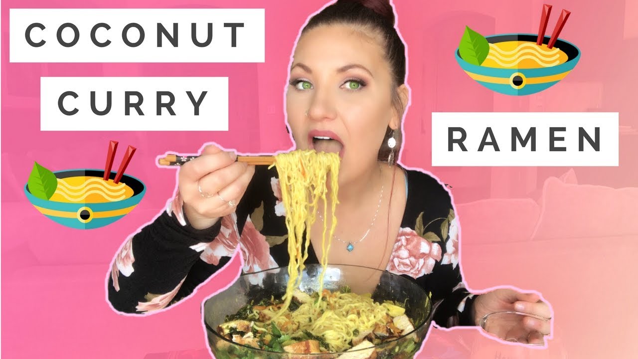 MUKBANG COCONUT CURRY RAMEN EATING SHOW *BURPING* VEGAN