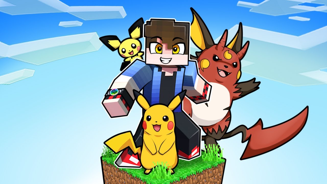 JOGANDO com PIKACHU em APENAS UM BLOCO de POKÉMON no Minecraft