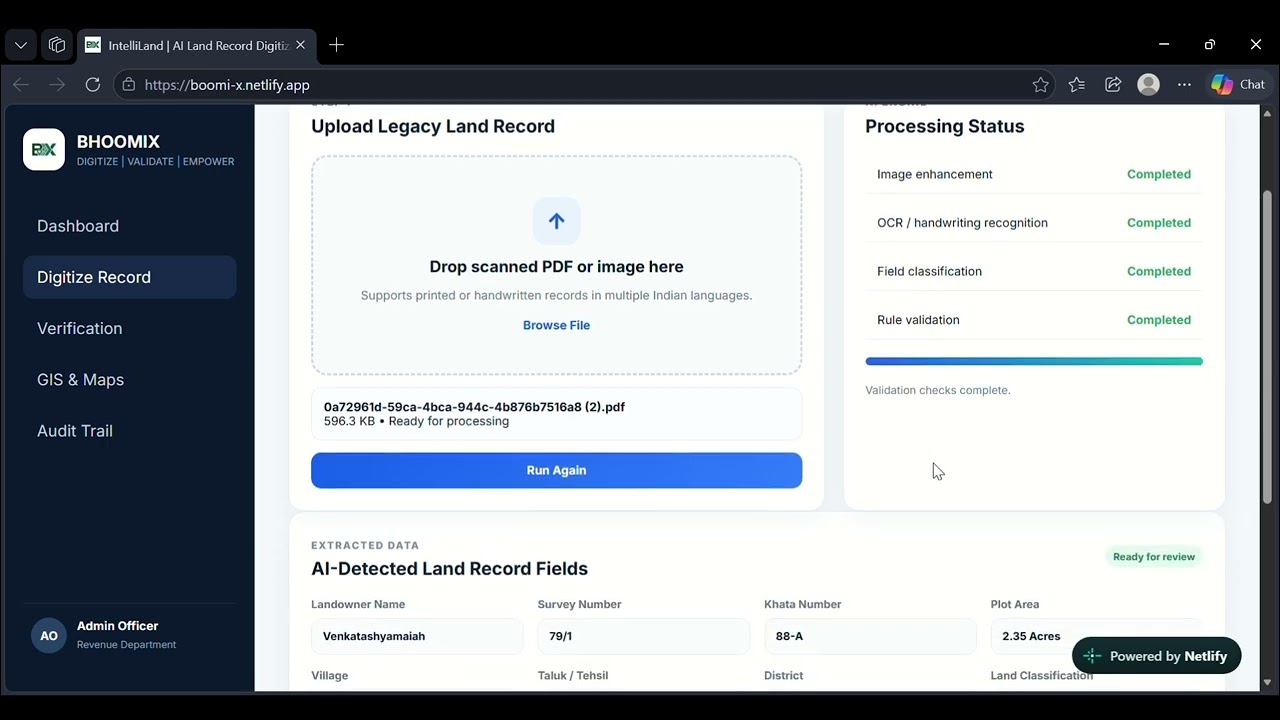 BhoomiX | Intelligent Land Record Digitization & Validation System | SIH 2026